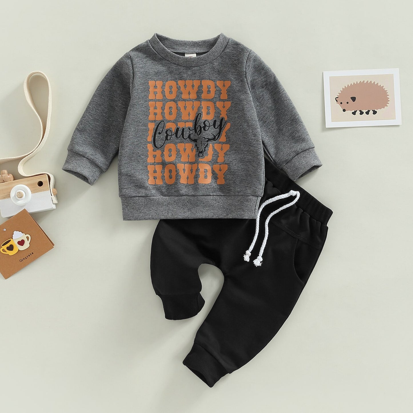 Cow Head Print Baby Set